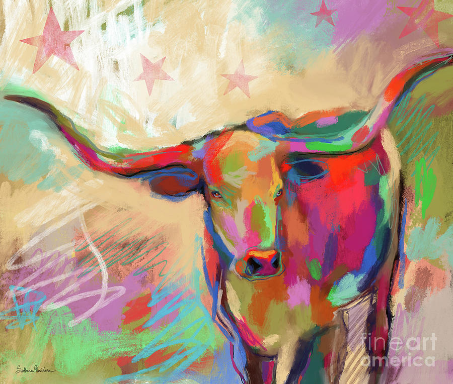 Farm Animals Painting - Colorful Longhorn Art by Svetlana Novikova