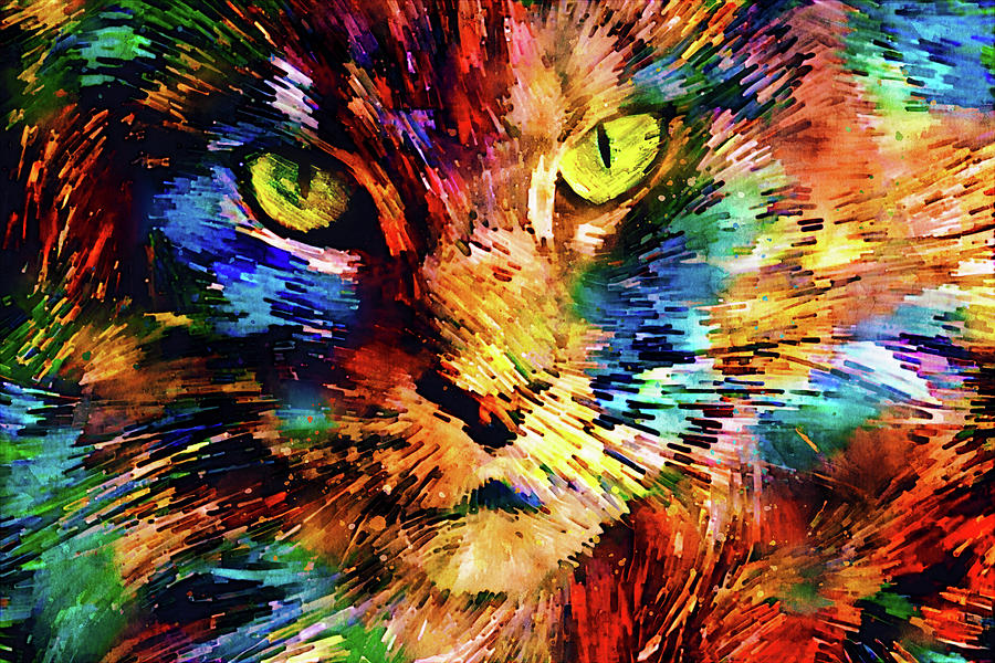 Colorful Maine Coon Cat Watercolor Digital Art by Peggy Collins