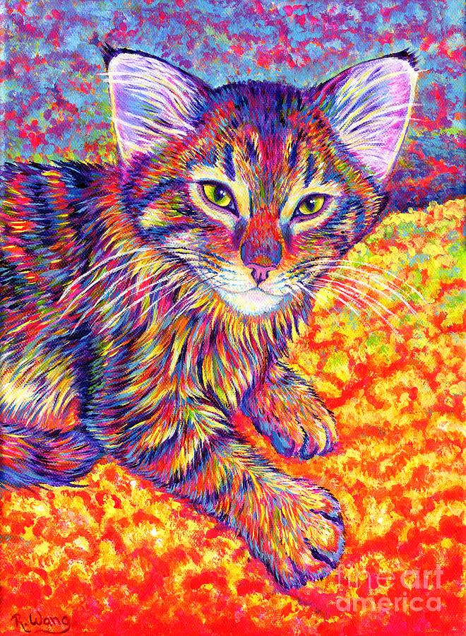 Colorful Maine Coon Kitten Painting by Rebecca Wang