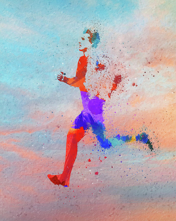 Colorful Man Running Shattered Mixed Media by Dan Sproul