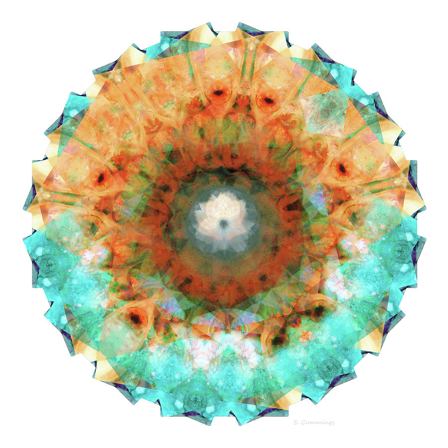 Abstract Painting - Colorful Mandala Art - Sacred White Lotus by Sharon Cummings