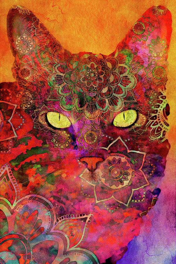 Colorful Mandala Cat Digital Art by Peggy Collins
