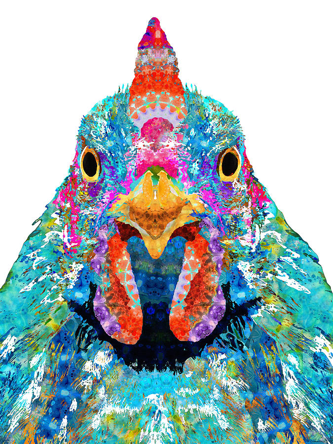 Colorful Mandala Chicken Art - Coop Queen - Sharon Cummings Painting by Sharon Cummings