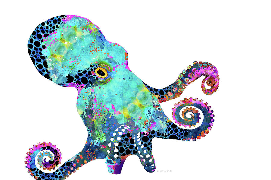 Colorful Mandala Octopus - Fun Beach Art - Sharon Cummings  Painting by Sharon Cummings