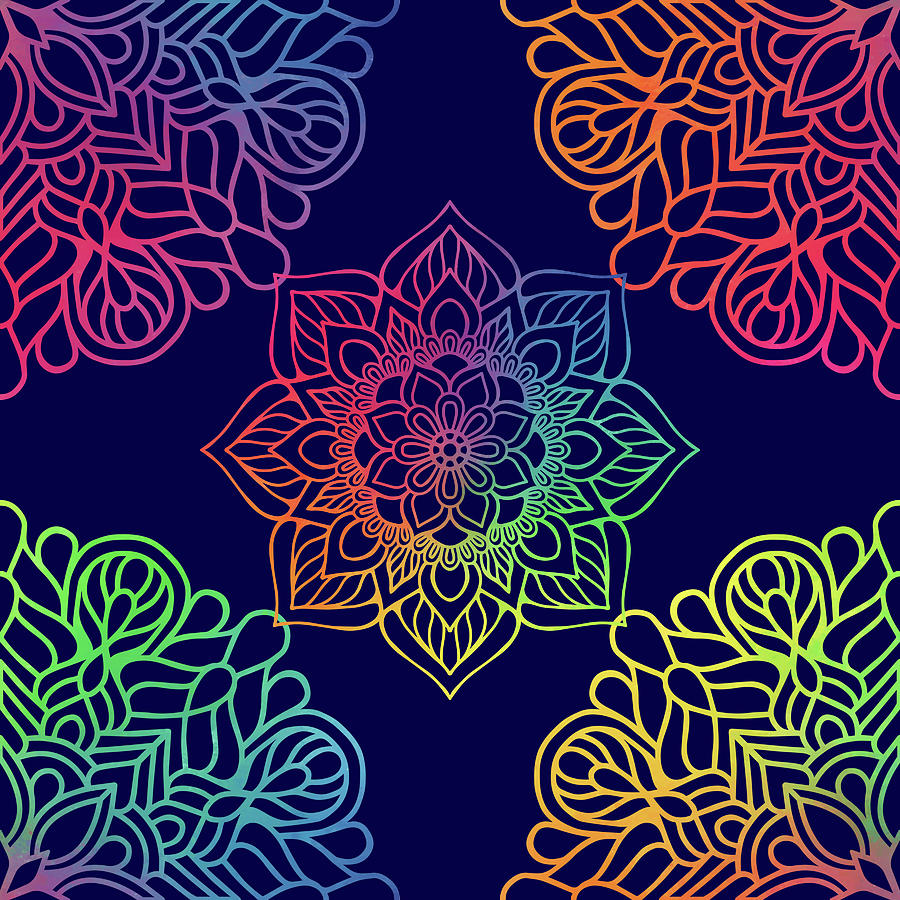 Colorful Mandala Pattern In Blue Background Digital Art by Sambel Pedes