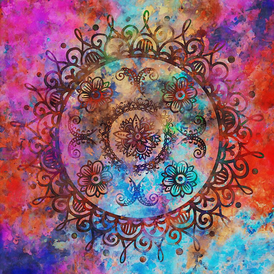 Colorful Mandala Watercolor Digital Art by Peggy Collins