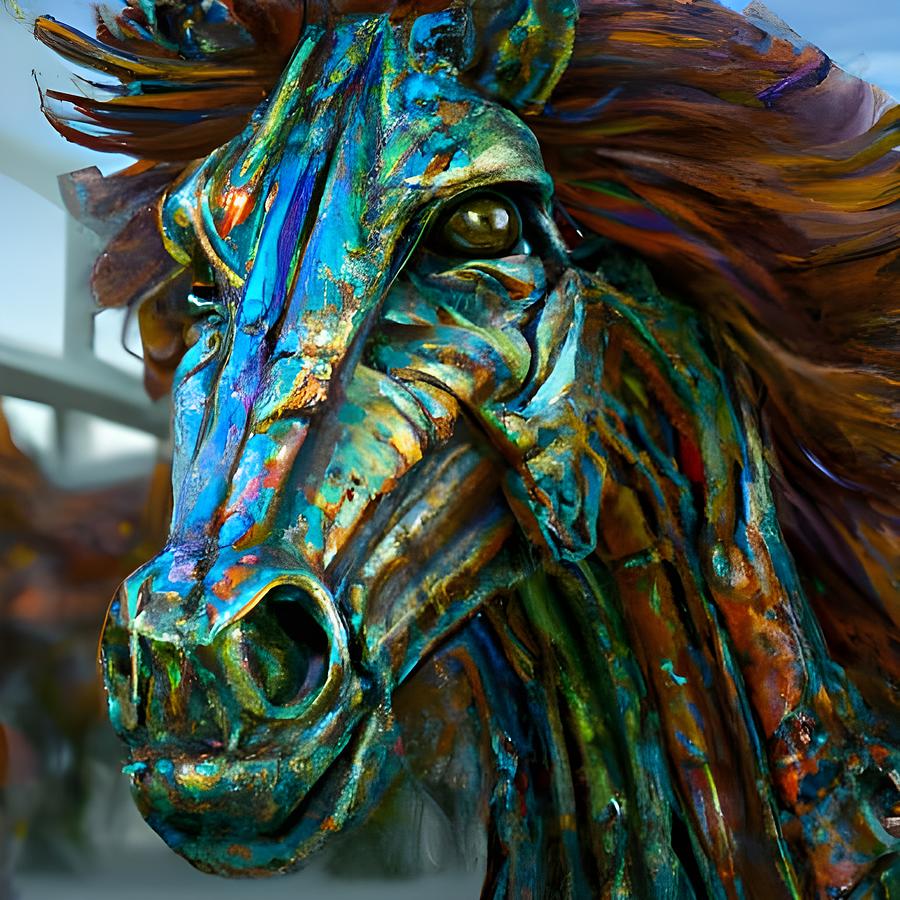 Colorful Metal Horse Head Digital Art by Beverly Read