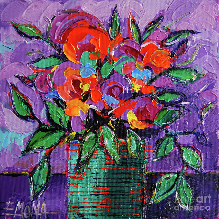 Colorful Mini Floral On Purple Painting by Mona Edulesco