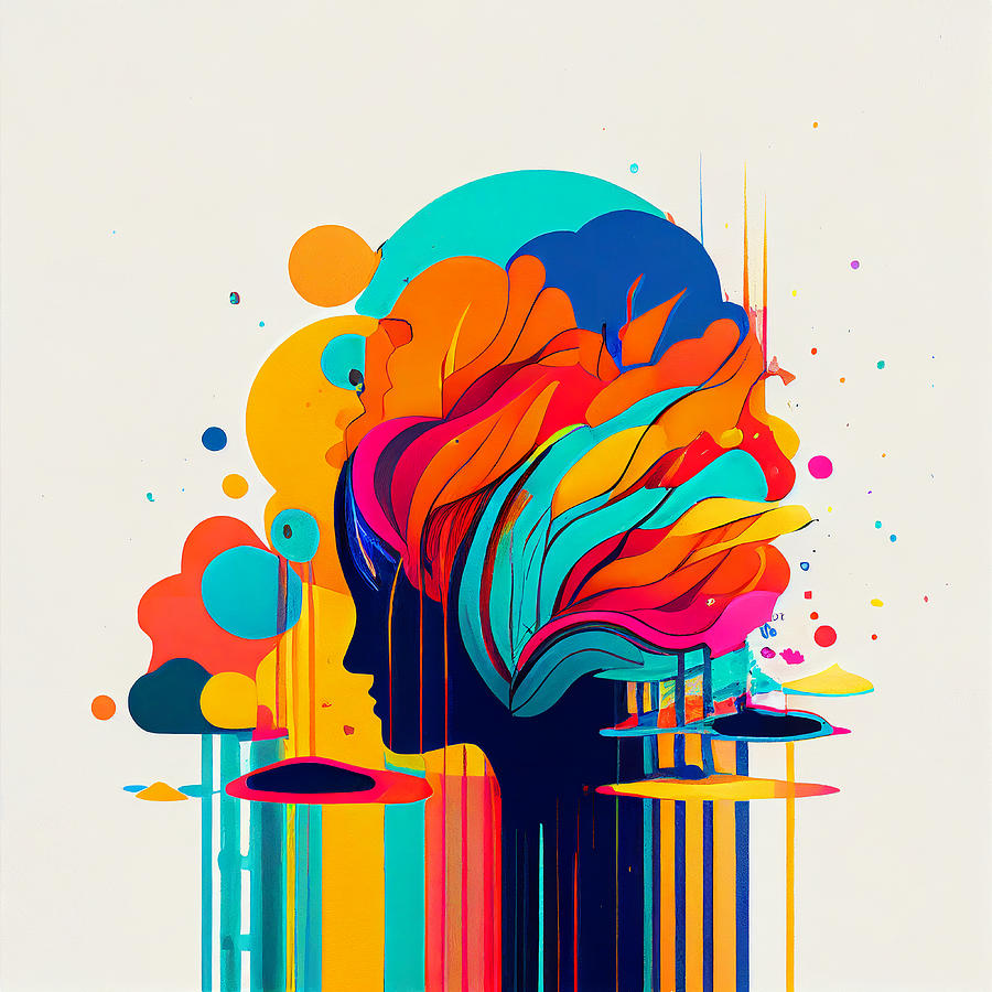 Colorful Minimalist Abstract Artwork of a woman's face side Digital Art ...