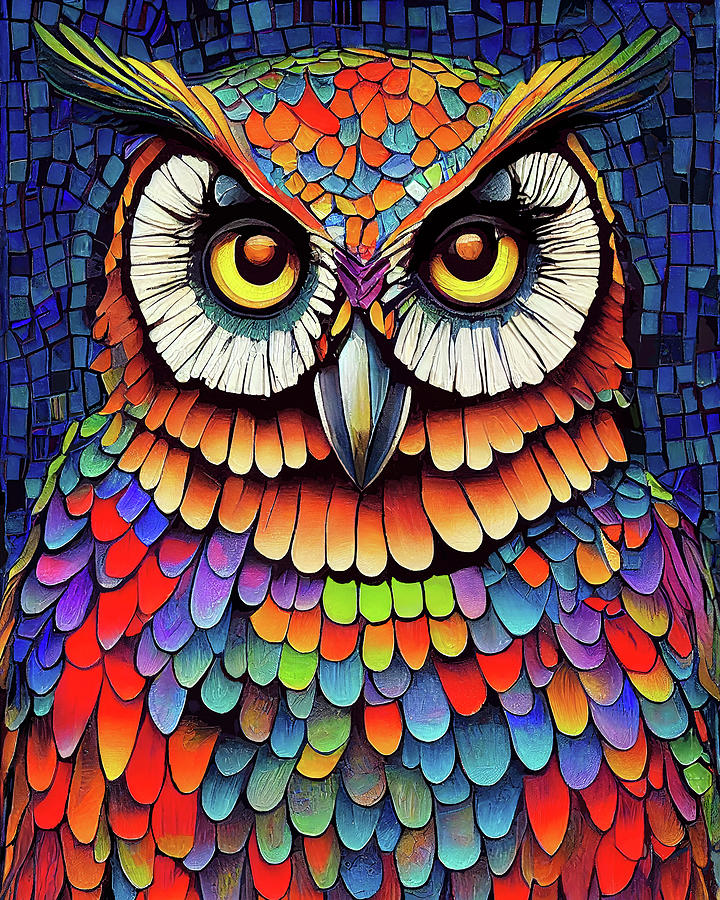 Colorful Mosaic Owl Digital Art by Mark Tisdale