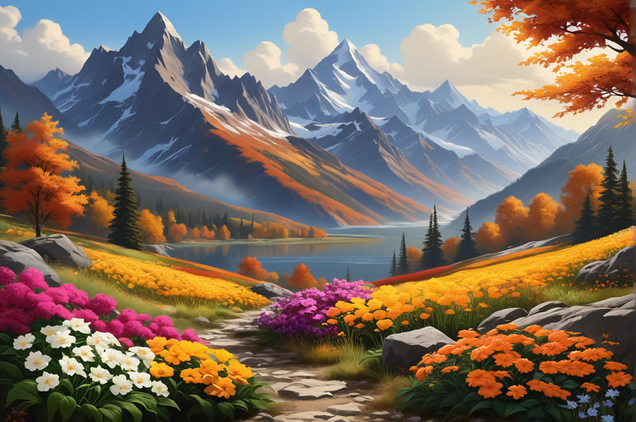 Colorful Mountain Landscape Digital Art