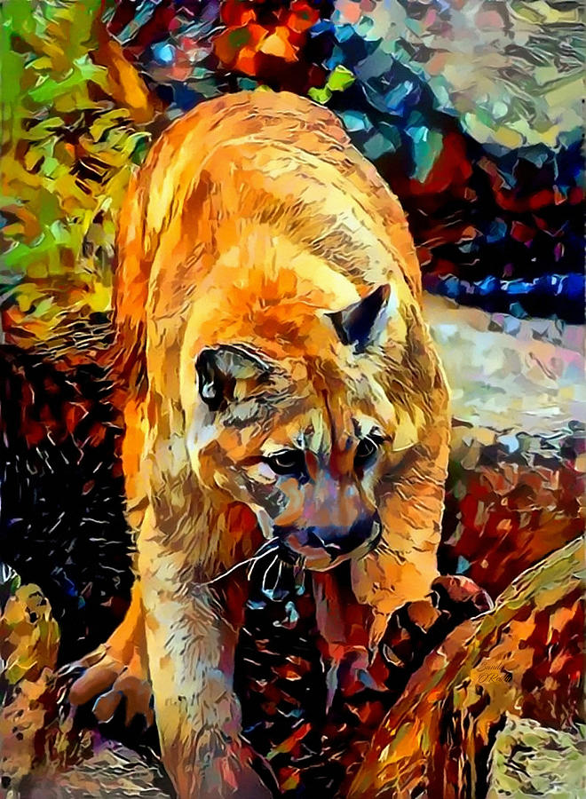 Colorful Mountain Lion Mixed Media by Sandi OReilly