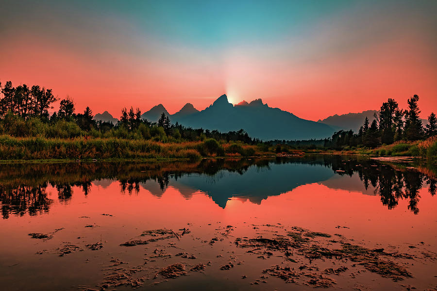 Colorful Mountain Sunset Silhouettes Of Grand Tetons Photograph by Gregory Ballos