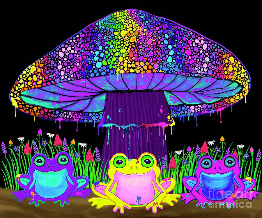 Frog Digital Art - Colorful Mushroom and Frogs  by Nick Gustafson