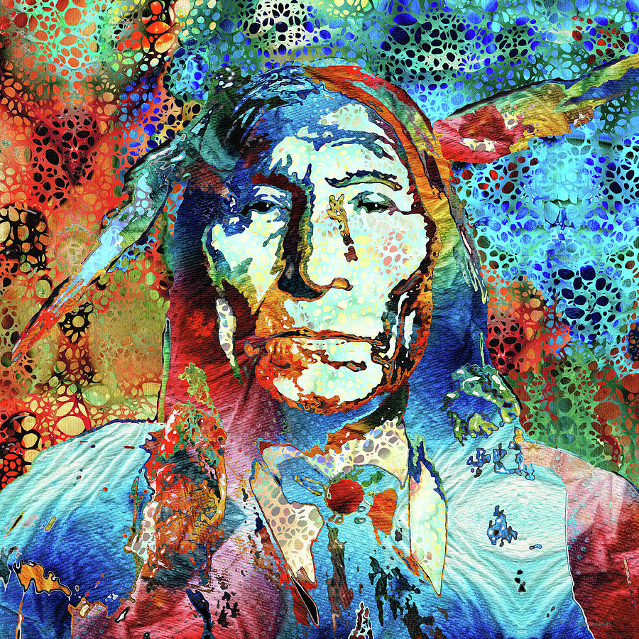 Primary Colors Painting - Colorful Native American Indian Warrior Art by Sharon Cummings
