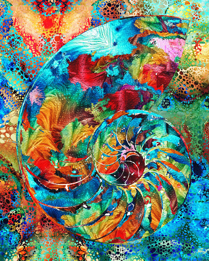 Primary Colors Painting - Colorful Nautilus Shell - Hidden Gem by Sharon Cummings