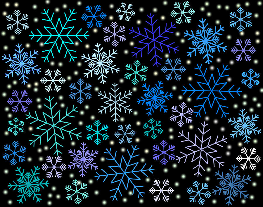 Colorful Night Snowflakes Digital Art