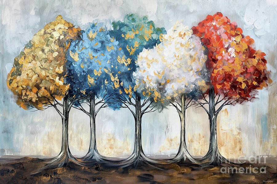Colorful Oaks Painting by Tina LeCour