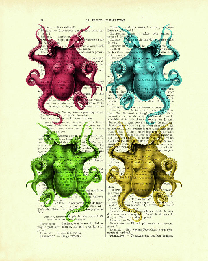 Octopus Digital Art - Colorful octopus chart by Madame Memento
