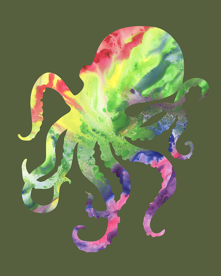 Colorful Octopus Silhouette In Watercolor Art II Painting by Irina Sztukowski