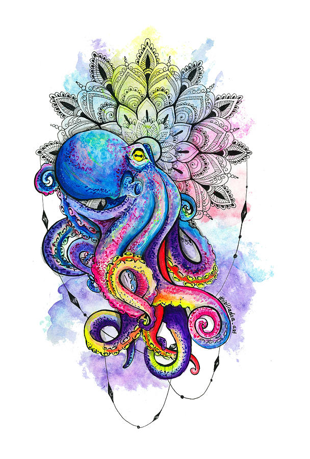 Colorful Octopus Watercolor Painting by Matthias Hauser