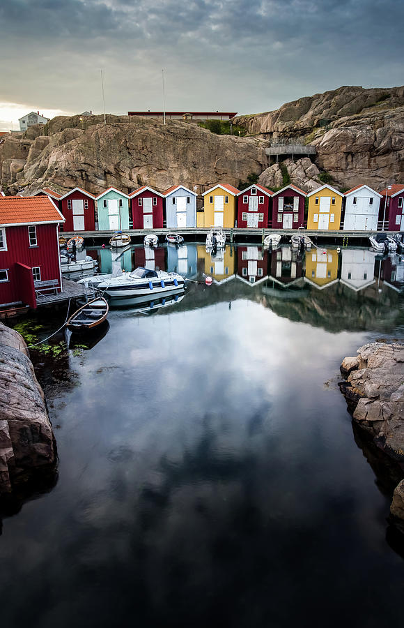 Boat Photograph - Colorful Old Fishing Huts on the Smogen Boardwalk by Nicklas Gustafsson