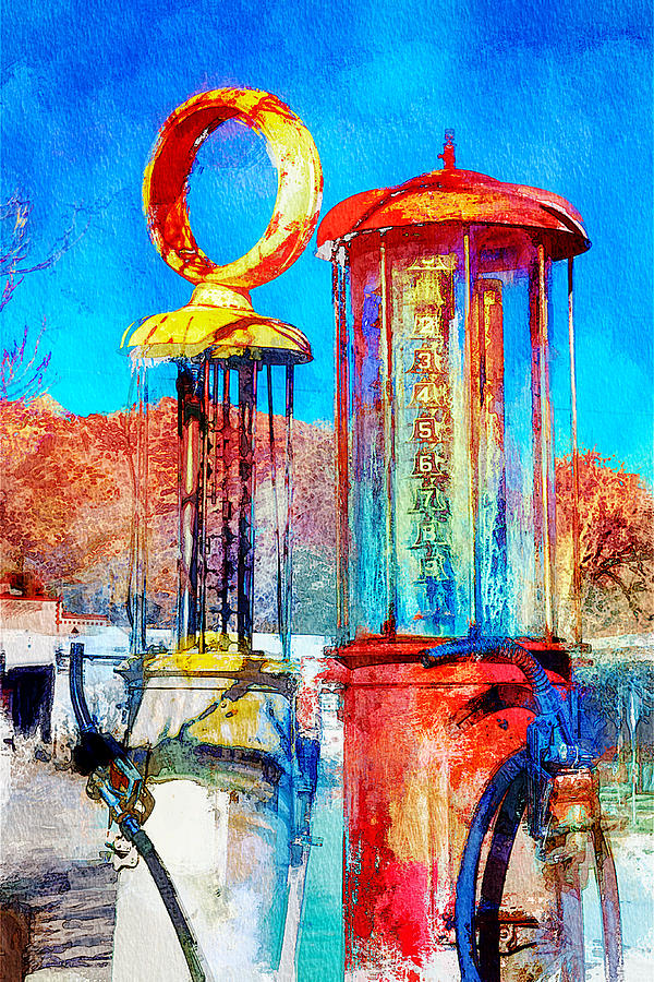 Colorful old gas pumps Arizona Mixed Media by Tatiana Travelways