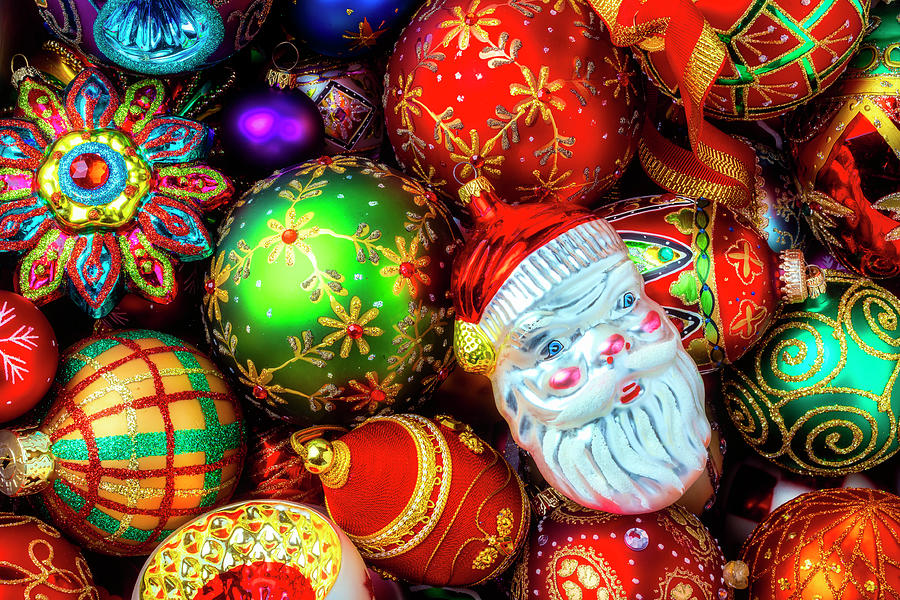 Colorful Ornaments With Santa Claus Photograph by Garry Gay