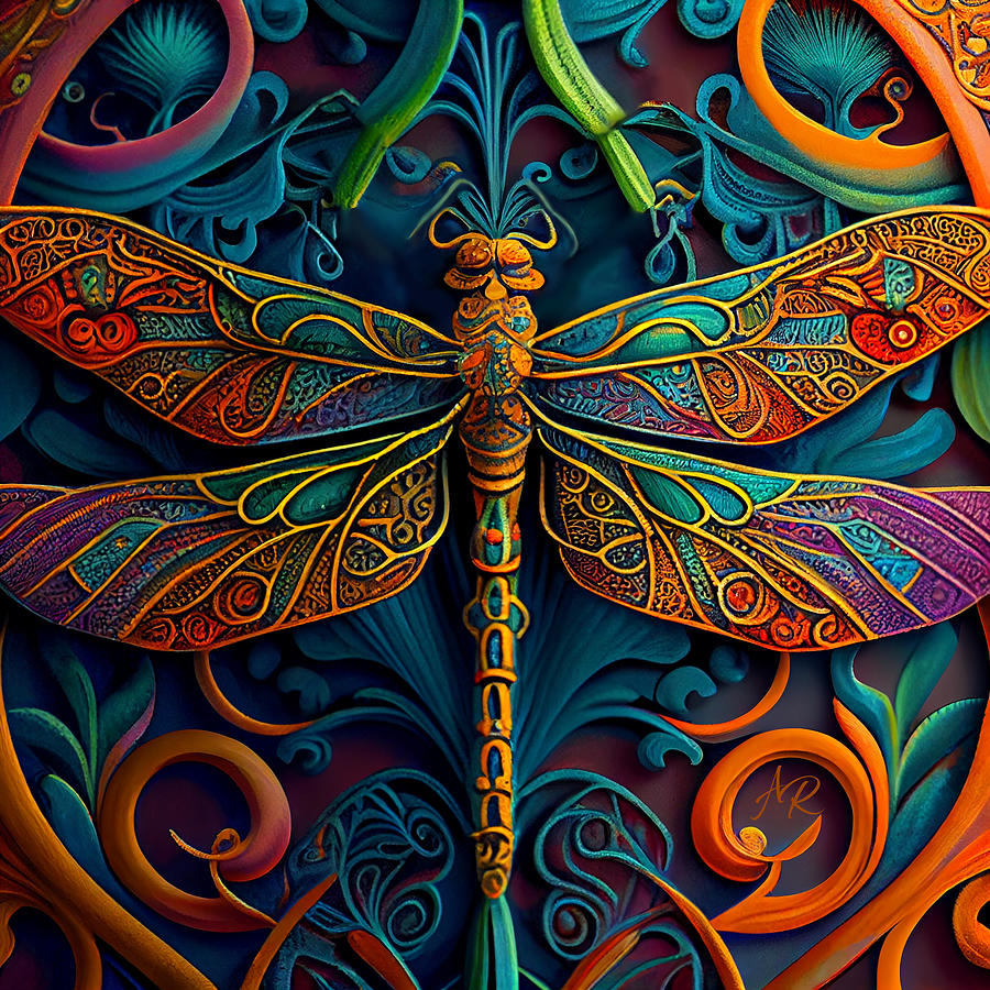 Colorful Ornate Dragonfly Digital Art by Adrian Reich