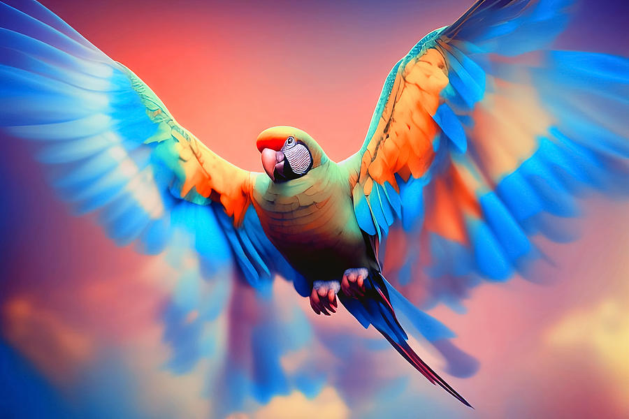 Parakeet Digital Art - Colorful Parakeet by Manjik Pictures