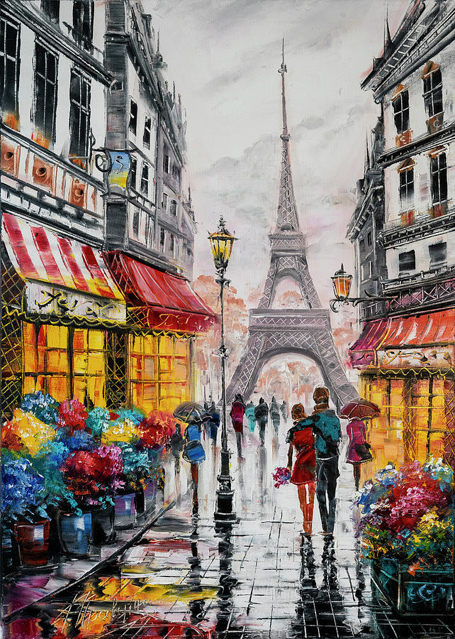 Colorful Paris Eiffel Tower Oil Painting, Romantic Wall Art, Couple ...