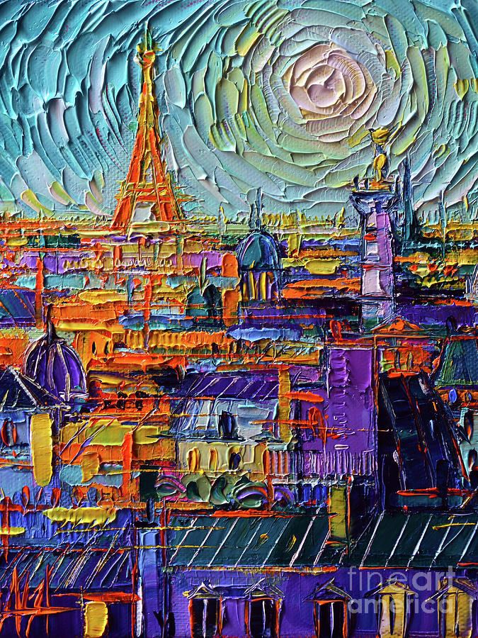 COLORFUL PARIS ROOFTOPS detail 1 Painting by Mona Edulesco