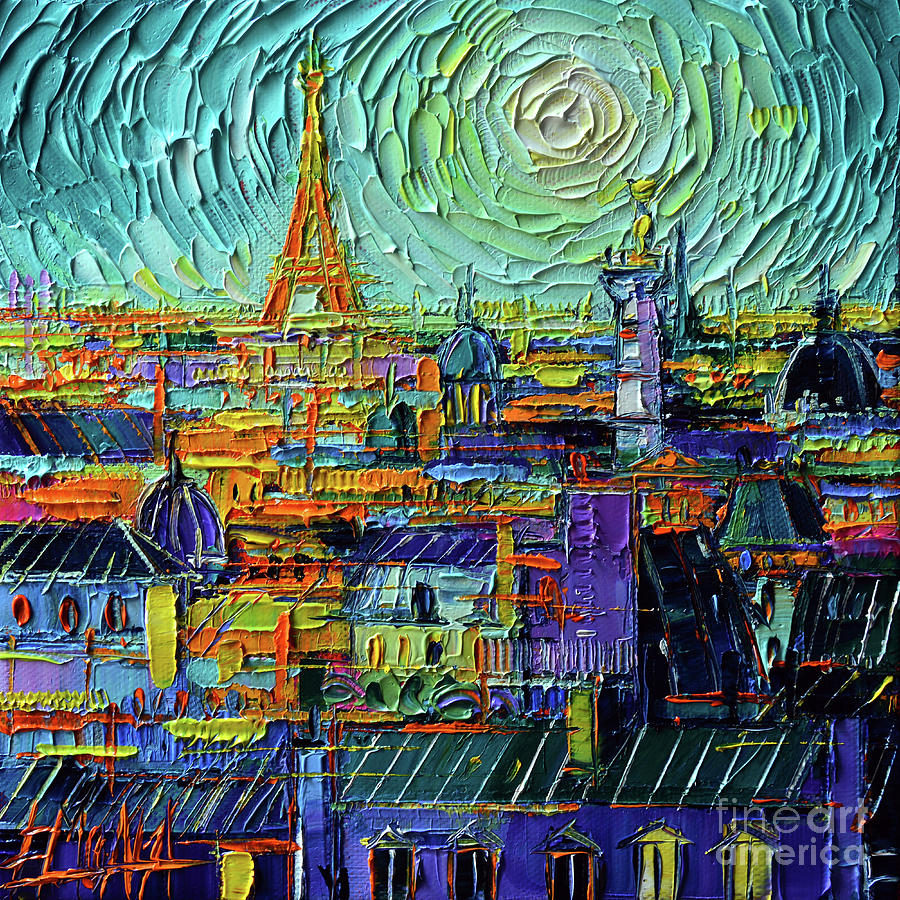 COLORFUL PARIS ROOFTOPS stylized palette knife oil painting Mona Edulesco Painting by Mona Edulesco