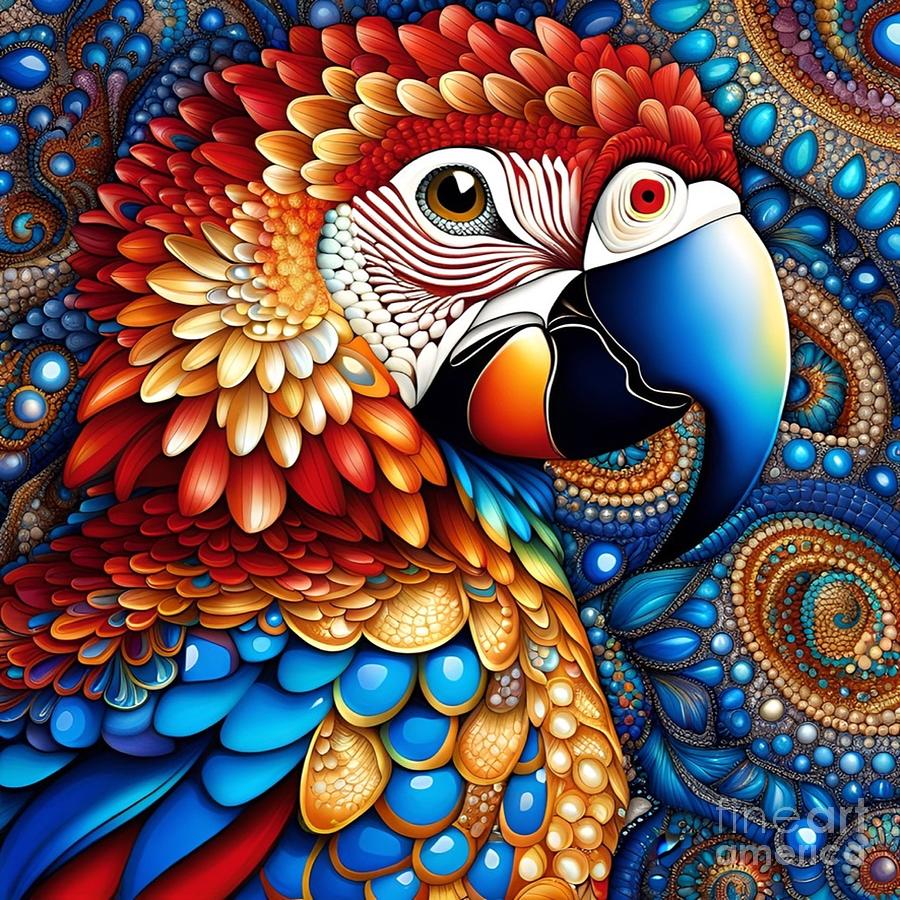 Colorful Parrot Macaw Close Up Digital Art by Debra Miller