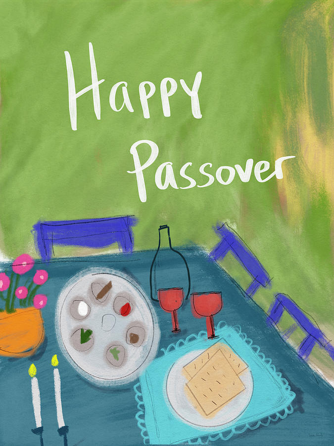Colorful Passover Table- Art by Linda Woods Mixed Media by Linda Woods