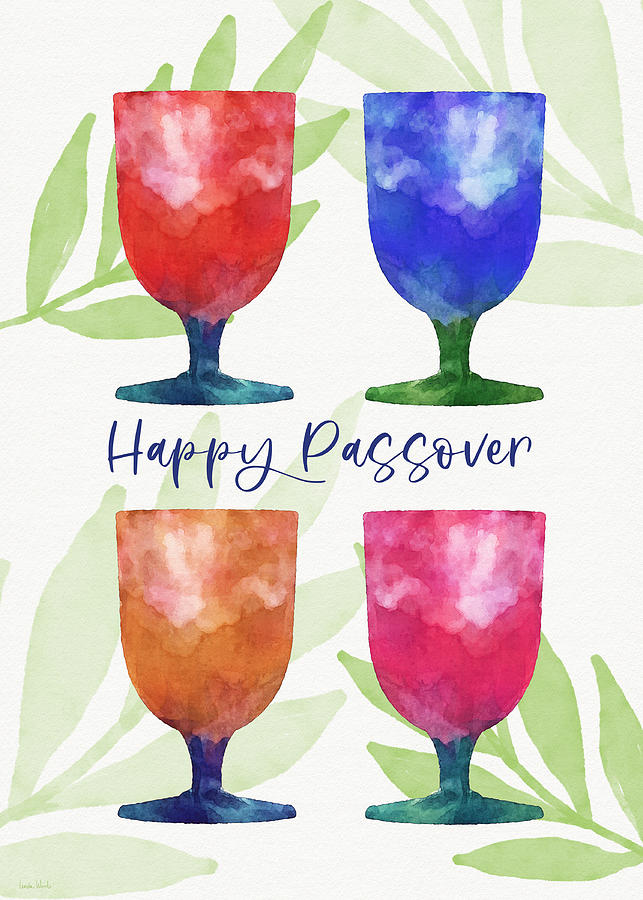 Colorful Passover Wine Cups- Art by Linda Woods Mixed Media by Linda Woods