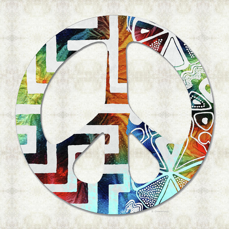 Colorful Patterned Peace Sign Art Painting by Sharon Cummings