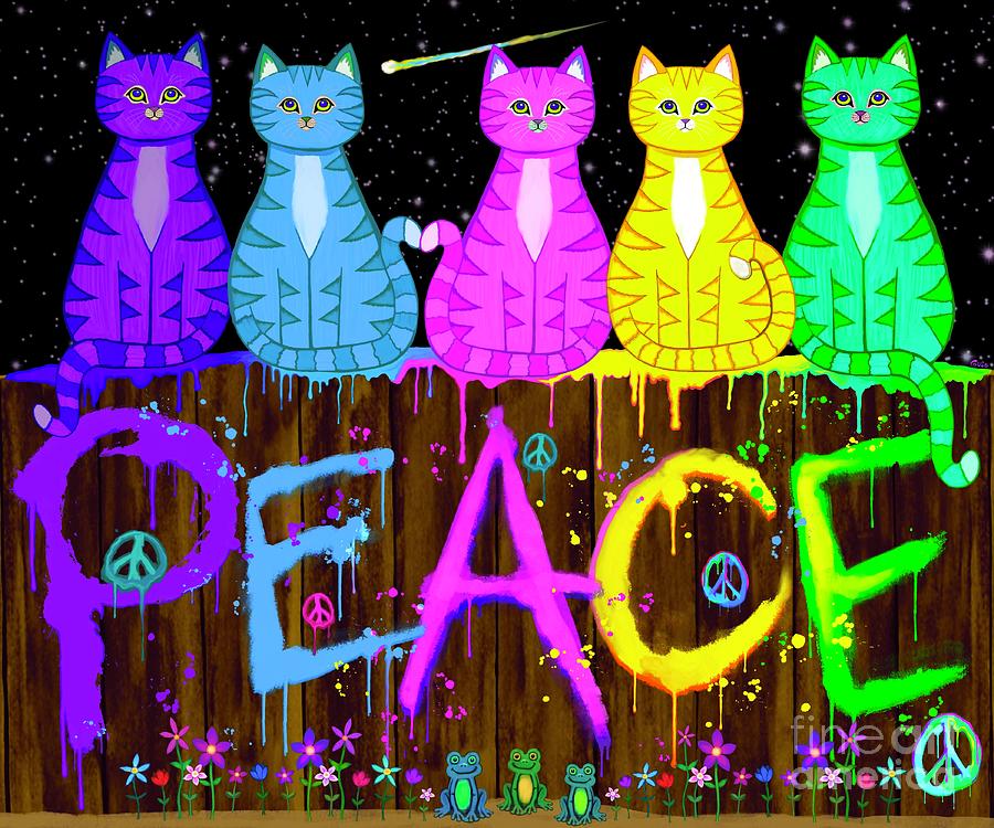 Colorful Peace Cats  Digital Art by Nick Gustafson