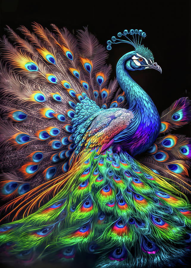 Colorful Peacock Digital Art by Wes and Dotty Weber