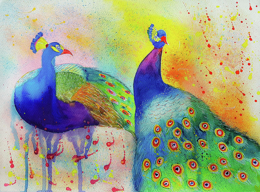 Peacock Painting - Colorful Peacocks by Varshas Creations Peacock Painting - Colorful Peacocks by Varshas Creations