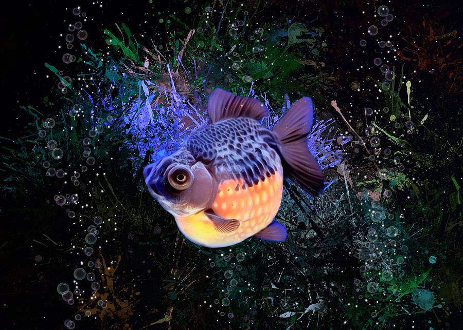 Colorful Pearlscale Goldfish Aquatic Portrait Digital Art