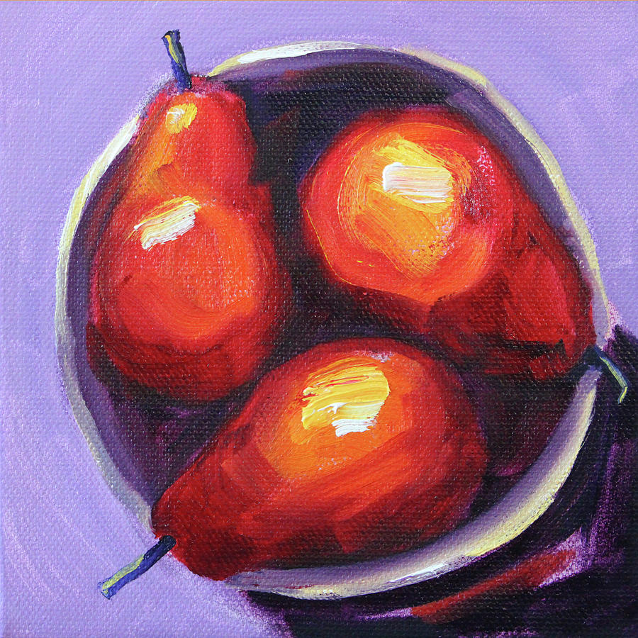 Colorful Pears Painting by Nancy Merkle
