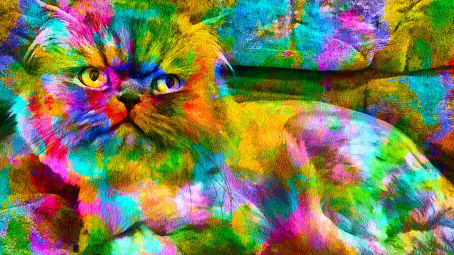 Colorful Persian cat looking grumpy - digital painting Digital Art by Nicko Prints