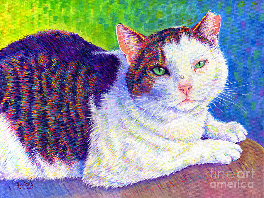 Colorful Pet Portrait - MC the Cat Painting by Rebecca Wang