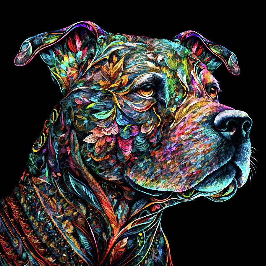 Colorful Pit Bull Art Digital Art by Peggy Collins