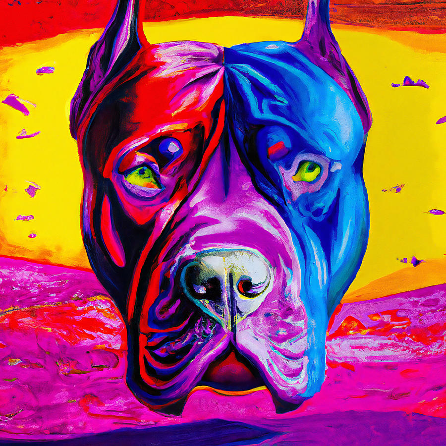 Colorful Pitbull Dog Art Painting Face Portrait Painting by StellArt ...