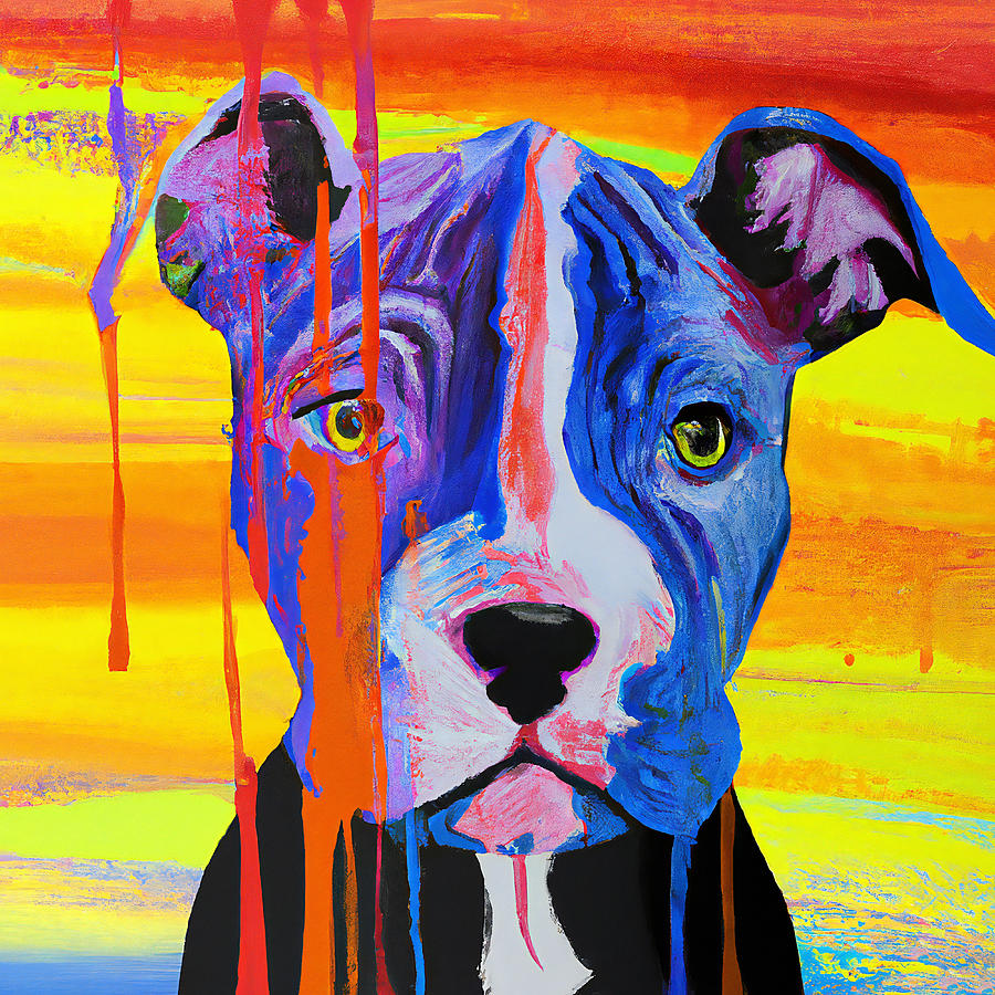 Colorful Pitbull Dog Art Painting by StellArt Studio - Pixels