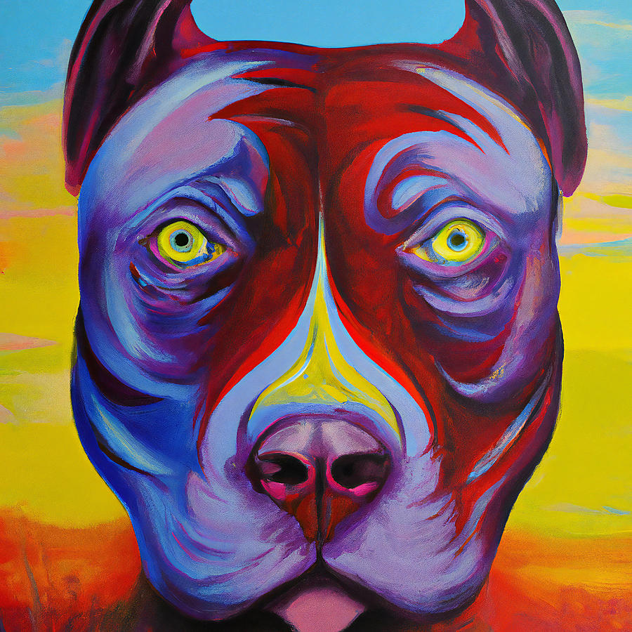 Colorful Pitbull Dog Face Portrait Painting by StellArt Studio - Fine ...