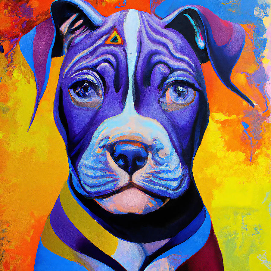 Colorful Pitbull Puppy Dog Art Painting by StellArt Studio