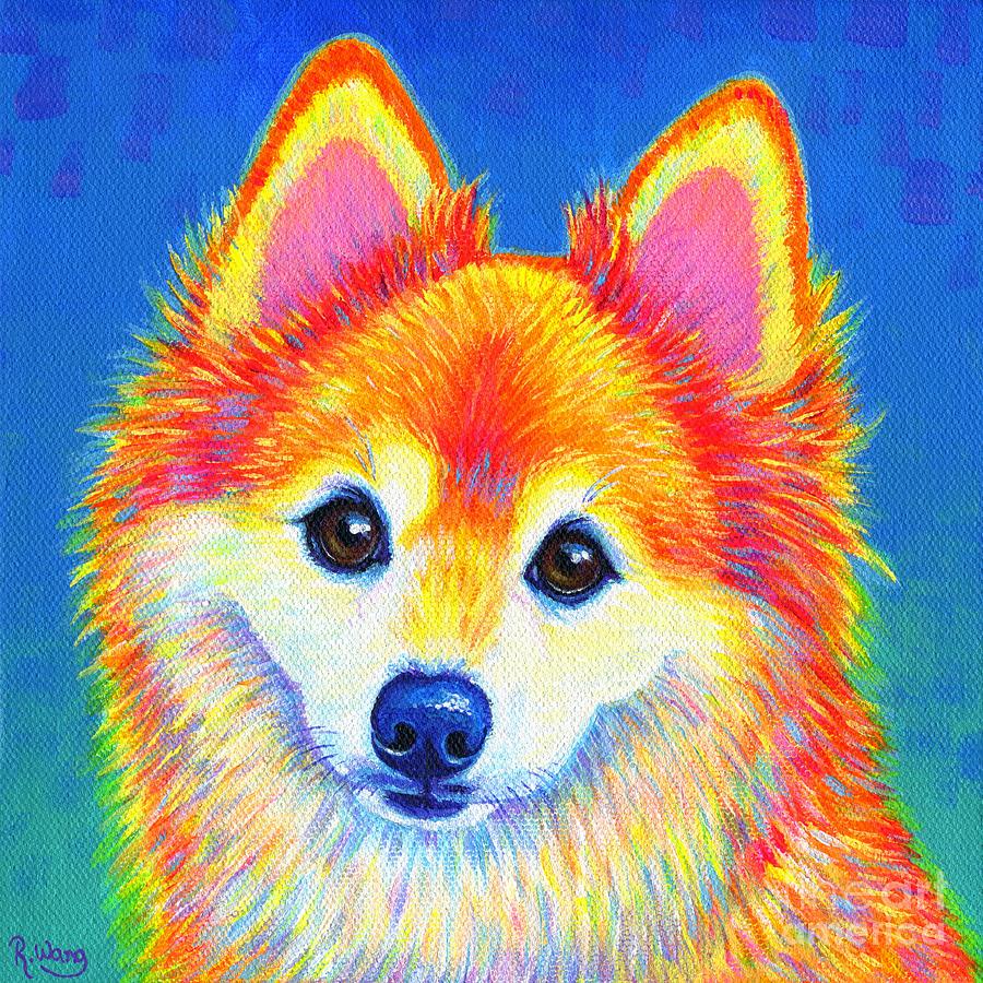 Colorful Pomeranian Portrait - Sunshine Painting by Rebecca Wang